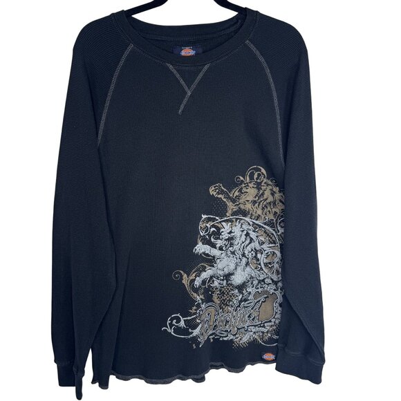 Dickies Other - VTG Y2K Grunge Dickies MensXL Black Thermal Waffle Knit Long Sleeve Lion Graphic